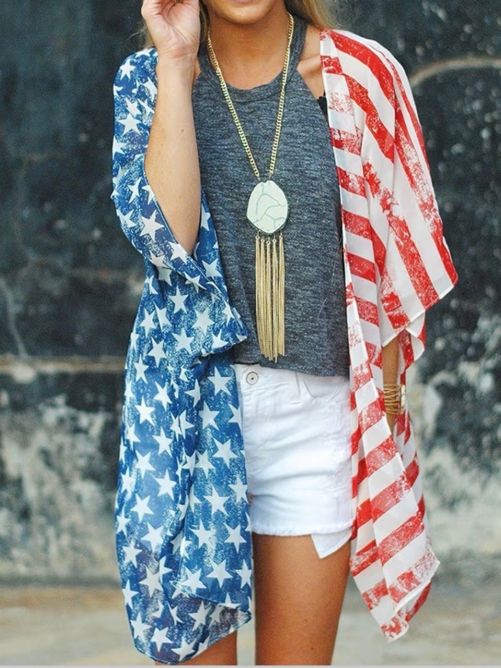 American Flag Print Kimono Cover Up